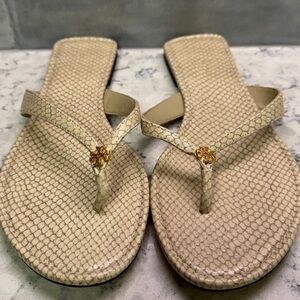 Tory Burch Ivory Reptile Sandals with Gold Accent size 8.5